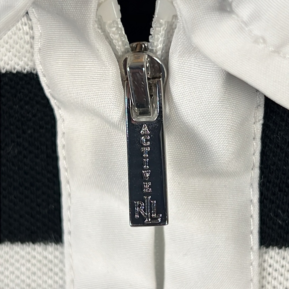 L-RL Lauren‎ Active Ralph Lauren Black w/ White Stripes Collared Polo - Picture 6 of 10